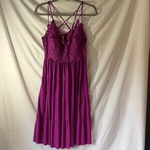 Zenana Outfitters Fuchsia Lace Tiered Dress